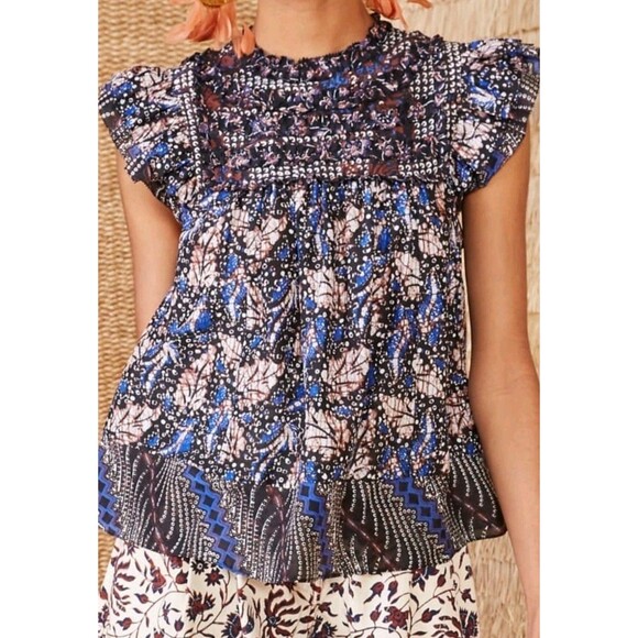 Ulla Johnson Tops - Ulla Johnson Alexi  Blouse Floral Ruffle Short Sleeve Sz 2